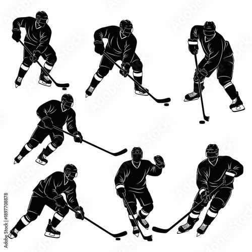 Hockey Players Silhouette Collection: Action Poses on Ice