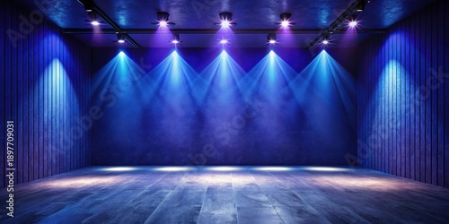 Wallpaper Mural Empty Stage with Blue Lighting and Wooden Floor for a Dramatic Presentation Torontodigital.ca