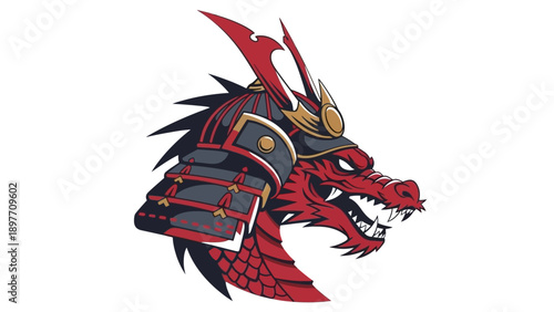Samurai Dragon Head Mascot Logo - Fierce Warrior Beast