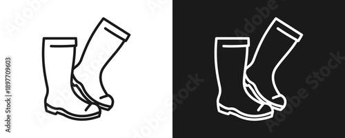 Safety Boots Icon Set Outline In White And Black Background