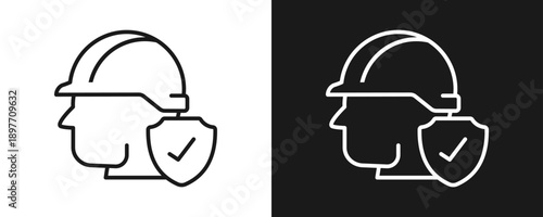 Safety Helmet Icon Set Outline In White And Black Background