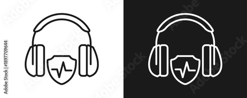Ear Protection Icon Set Outline In White And Black Background