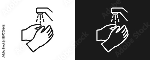 Hand Washing Station Icon Set Outline In White And Black Background