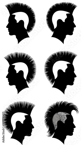 Silhouette of Man with Mohawk Hairstyle - Six Variations