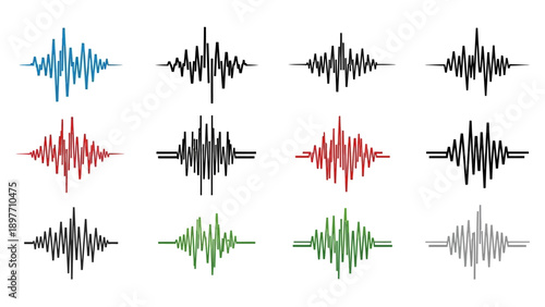 Sound Waveforms Collection: Blue, Red, Green, Black, Gray Audio Signals