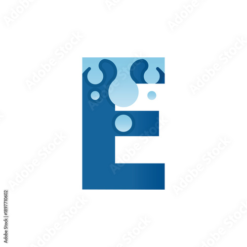 this is a simple flat logo design that depicts an initial E in blue color  with white snow drops at the top as focal point