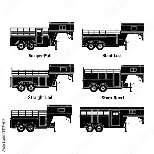 Various Livestock Trailer Types Illustrated: Bumper-Pull, Straight, Slant, Stock