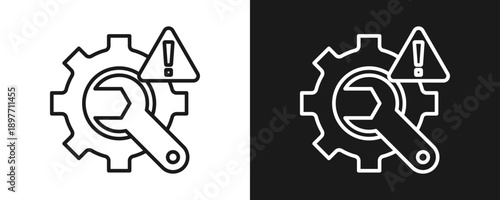Troubleshooting Icon Set Outline In White And Black Background