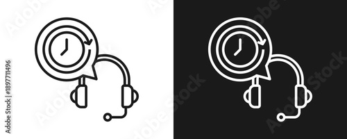 Helpline Icon Set Outline In White And Black Background