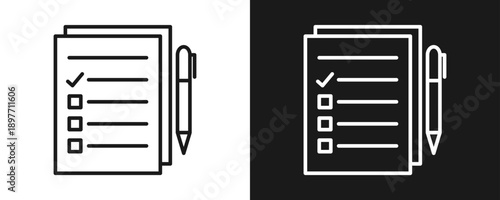 List Icon Set Outline In White And Black Background
