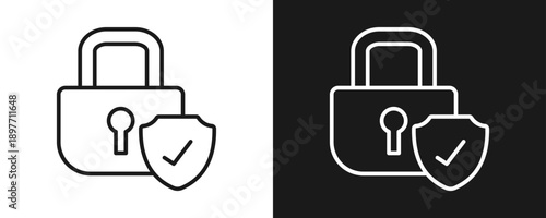 Security Lock Icon Set Outline In White And Black Background