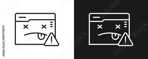 Error 404 Icon Set Outline In White And Black Background