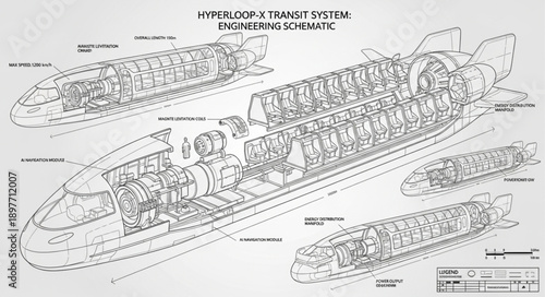 Detailed Blueprint of a Submarine Interior and Components.