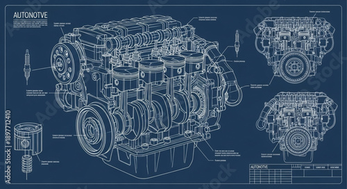 Detailed Blueprint of a Powerful V8 Engine.