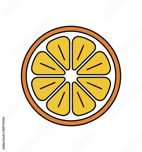 A cartoon illustration of a sliced orange on a white background