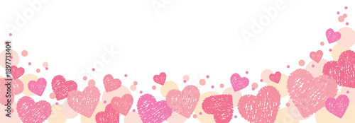 ピンクのかわいいクレヨンハートのバレンタイン横長フレーム