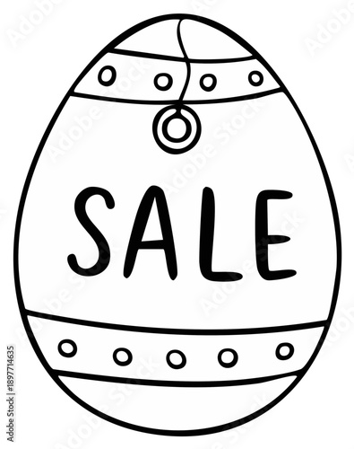 Easter egg design with sale text, black and white illustration