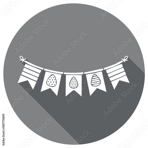 Hand drawn Easter bunting garland with decorated eggs, flat design icon with long shadow