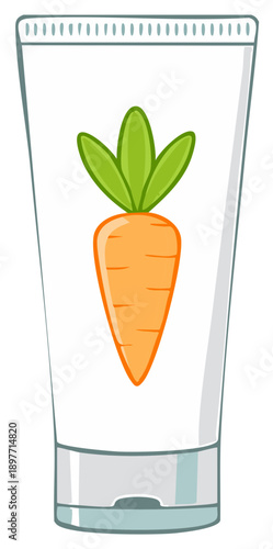 Tube of skincare cream with carrot image. Organic beauty product for healthy skin.