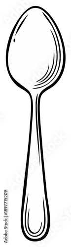 Silverware outline shows spoon with long handle and oval head for dining or design projects