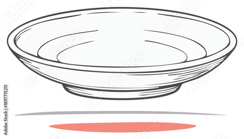 Drawn illustration of a ceramic bowl with a shadow, isolated.