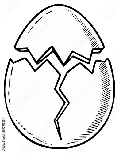 Hand drawn vector illustration of a cracked and hatching egg shell