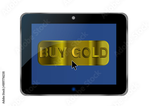 Tablette avec bouton inscrit "Buy gold"