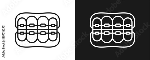Braces Icon Set Outline In White And Black Background