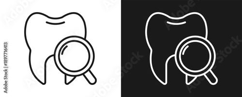 Dental Checkup Icon Set Outline In White And Black Background