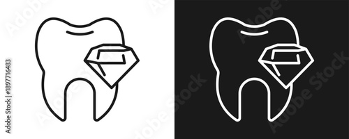 Tooth Jewelery Icon Set Outline In White And Black Background