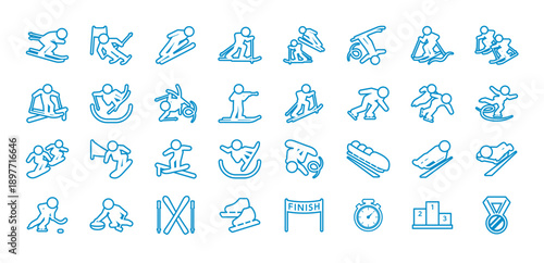 冬季スポーツ競技ピクトグラム線画セット｜ウィンタースポーツ アウトラインアイコン