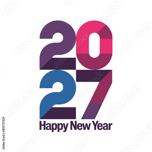 Happy New Year 2027 Vintage Typography Vector Decorative Festive Frame