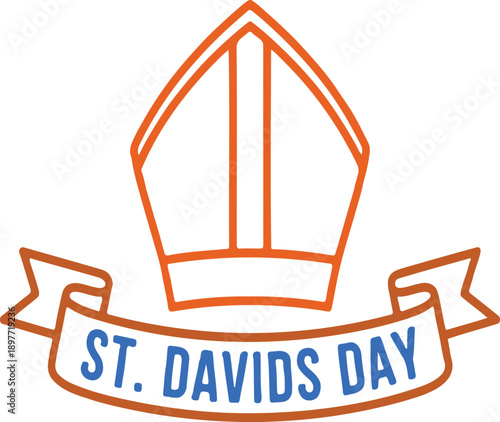 St. David's Day vector illustration with a bishop's mitre and celebratory banner.