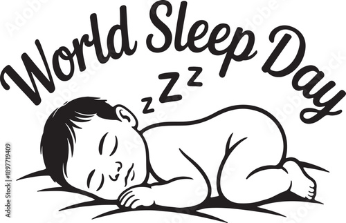 World Sleep Day graphic featuring a peacefully sleeping baby and Zzz symbols.
