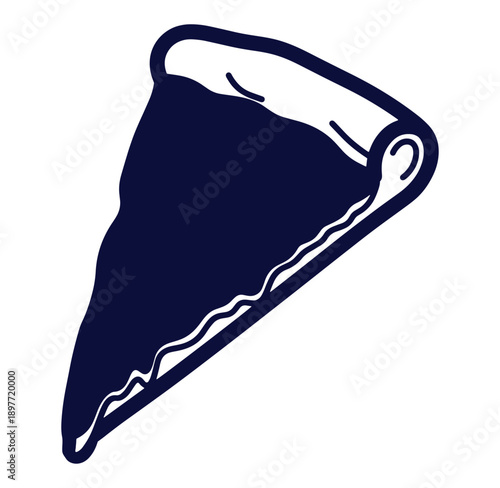 A simplified dark blue slice of pizza vector illustration on white background