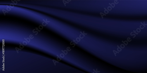 Blue silk fabric background with liquid ripples and folds effect. Realistic vector illustration of navy satin cloth texture with waves flow. Luxury smooth and soft drapery material or curtain surface.