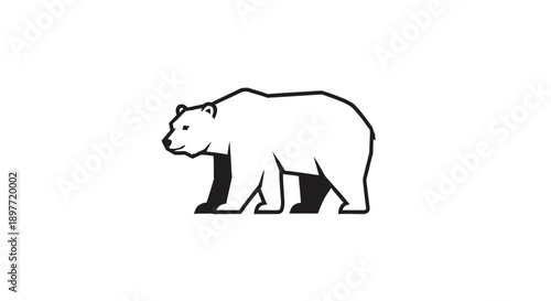 Minimalist illustration of a bear walking in profile with smooth curves on a white background