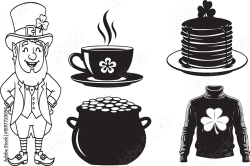 St. Patrick's Day collection with leprechaun, pot of gold, and festive items