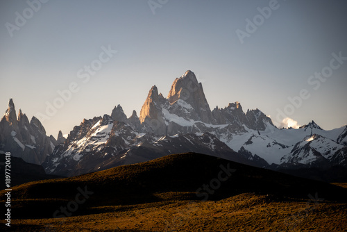 Views from the bus to El Chalten of Fitz Roy, a mountain in the Andes on the border of Argentina and Chile.
