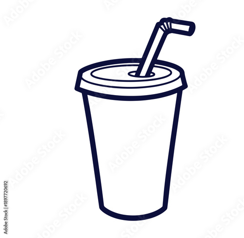 Clean outline illustration of a soda cup with a straw for refreshment and beverages