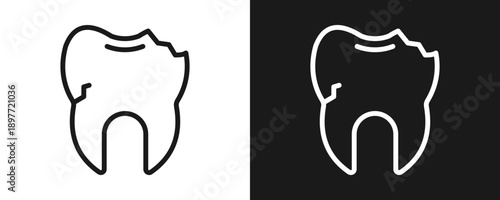 Broken Tooth Icon Set Outline In White And Black Background