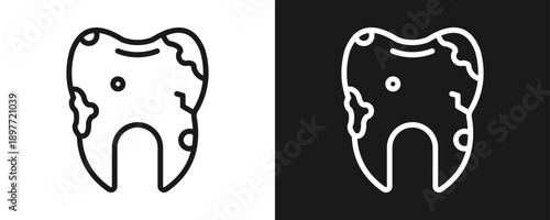 Bad Tooth Icon Set Outline In White And Black Background