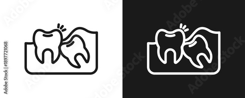 Wisdom Tooth Icon Set Outline In White And Black Background