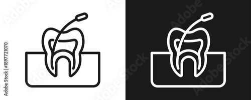Root Canal Icon Set Outline In White And Black Background
