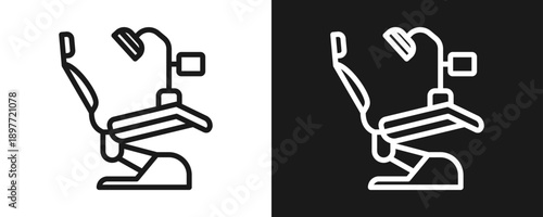 Dentist Chair Icon Set Outline In White And Black Background