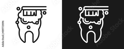 Brushing Icon Set Outline In White And Black Background