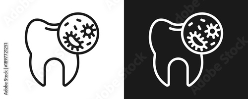 Oral Bacteria Icon Set Outline In White And Black Background