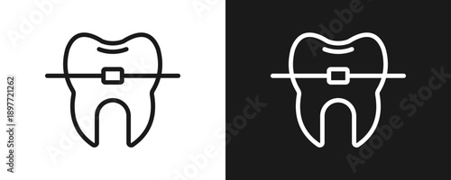 Braces Icon Set Outline In White And Black Background