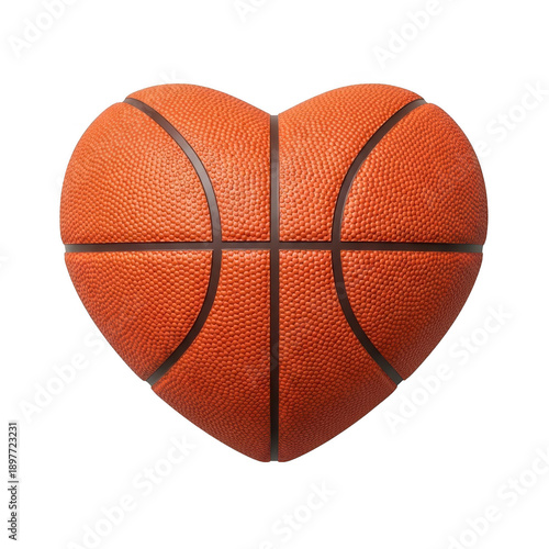Heart-shaped basketball isolated on black background for sports and passion concepts isolated on transparent background