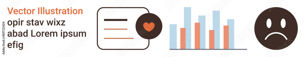 Fototapeta premium Emotions analysis, data tracking, user feedback, behavioral insights, digital trends, analytics. Bar chart, heart sad face symbol. Emotions analysis and user feedback visualization concept